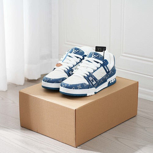 LV Trainer Sneakers - Monogram Denim & Calf Leather Unisex Classic