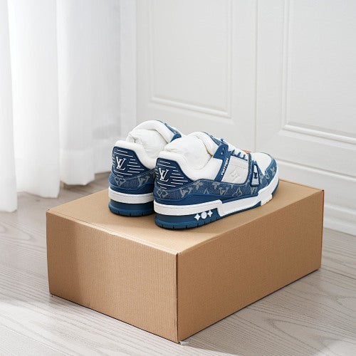 LV Trainer Sneakers - Monogram Denim & Calf Leather Unisex Classic