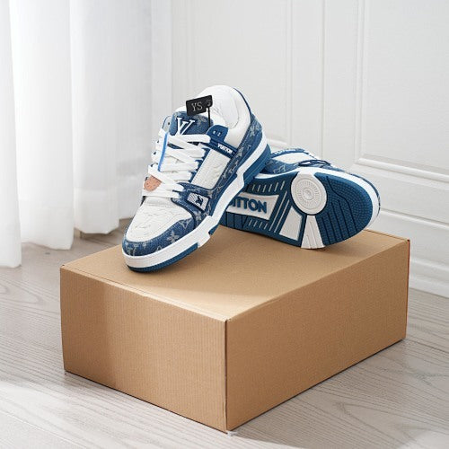 LV Trainer Sneakers - Monogram Denim & Calf Leather Unisex Classic