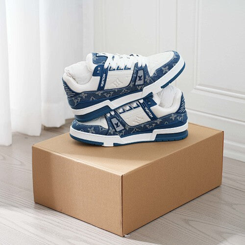 LV Trainer Sneakers - Monogram Denim & Calf Leather Unisex Classic
