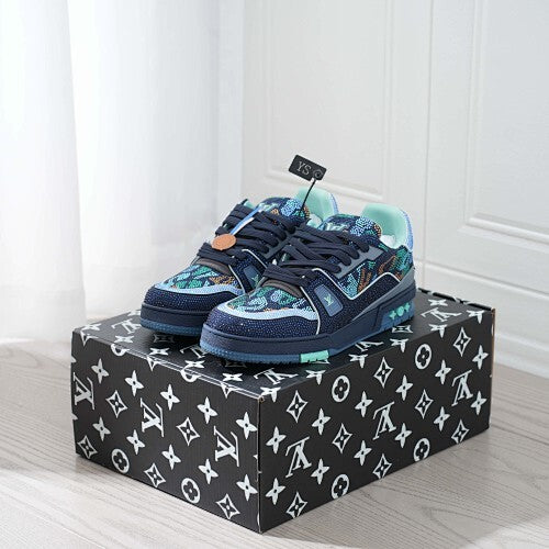 LV Trainer Sneakers - Monogram Denim & Calf Leather Unisex Classic