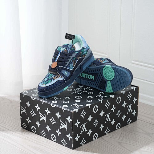LV Trainer Sneakers - Monogram Denim & Calf Leather Unisex Classic