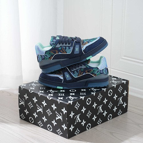 LV Trainer Sneakers - Monogram Denim & Calf Leather Unisex Classic