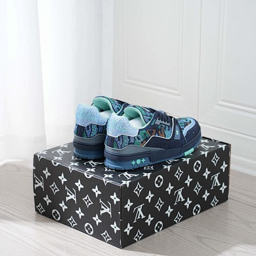 LV Trainer Sneakers - Monogram Denim & Calf Leather Unisex Classic