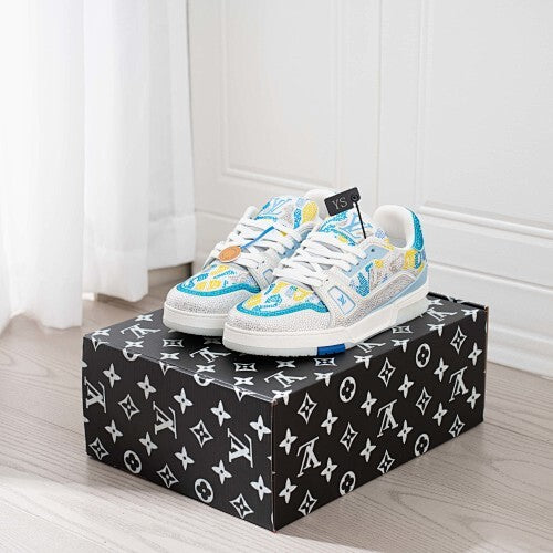 LV Trainer Sneakers - Monogram Denim & Calf Leather Unisex Classic