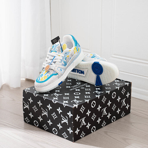 LV Trainer Sneakers - Monogram Denim & Calf Leather Unisex Classic
