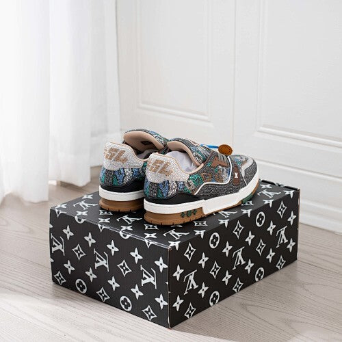 LV Trainer Sneakers - Monogram Denim & Calf Leather Unisex Classic