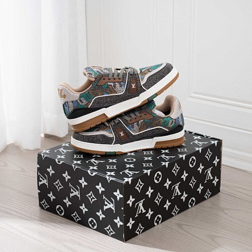 LV Trainer Sneakers - Monogram Denim & Calf Leather Unisex Classic