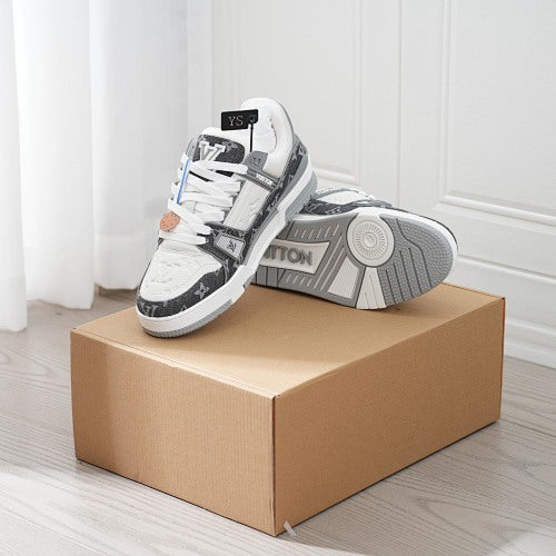 LV Trainer Sneakers - Monogram Denim & Calf Leather Unisex Classic